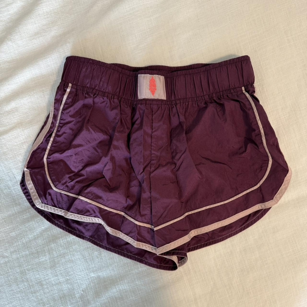 Free People Plum Athletic Shorts with Pale Pink Trim